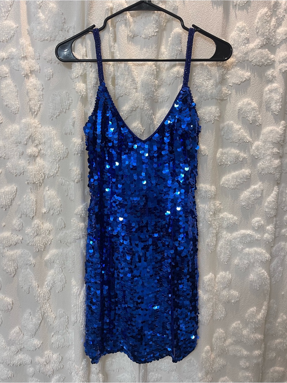 Vintage Black tie Oleg Cassini blue sequin and beaded dress